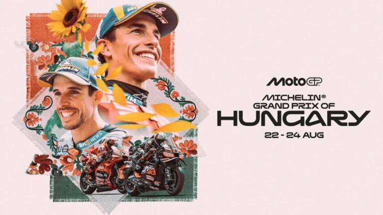 MotoGP Magyar Nagydíj 2025 plakát - Marc Márquez és Alex Márquez portréja, Ducati motorok akcióban a Balaton Park Circuiten, Michelin Grand Prix of Hungary 2025. augusztus 22-24.