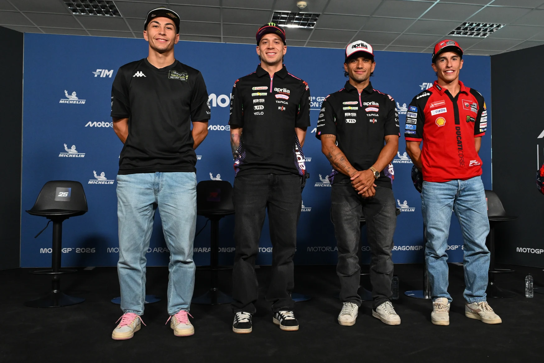 MotoGP-versenyzők az Aragóniai Nagydíj 2026-os sajtónapján