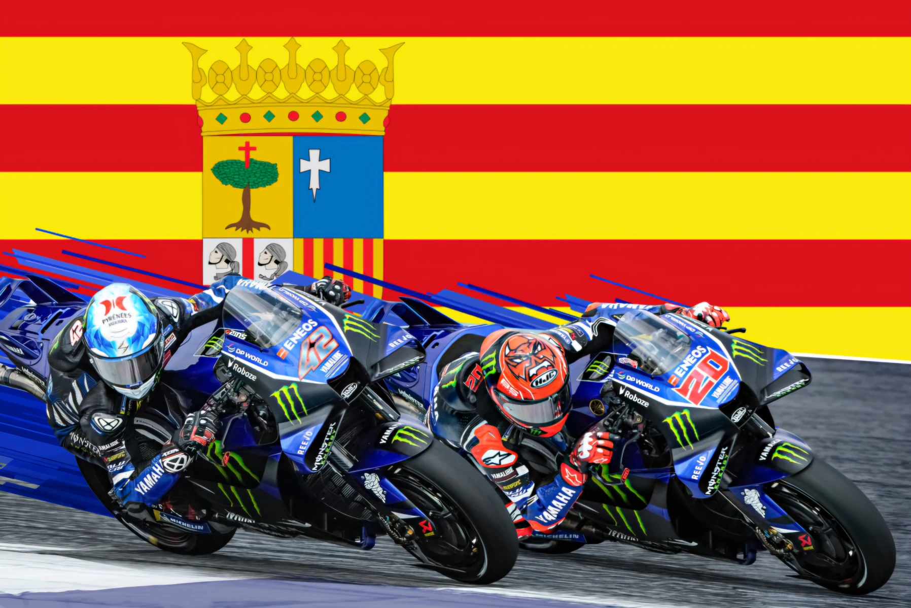 Fabio Quartararo és Álex Rins a Monster Energy Yamaha MotoGP motorjaival az Aragón GP előtt