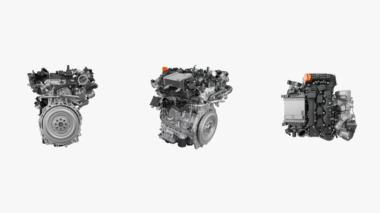 A HORSE B20 kétliteres turbós benzinmotor három nézetből, gyári termékábrán