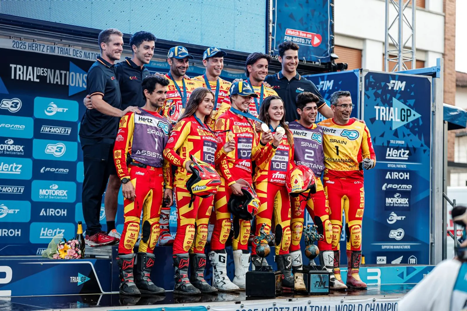 A spanyol Trial des Nations csapat Toni Bou, Gabriel Marcelli és Jaime Busto részvételével