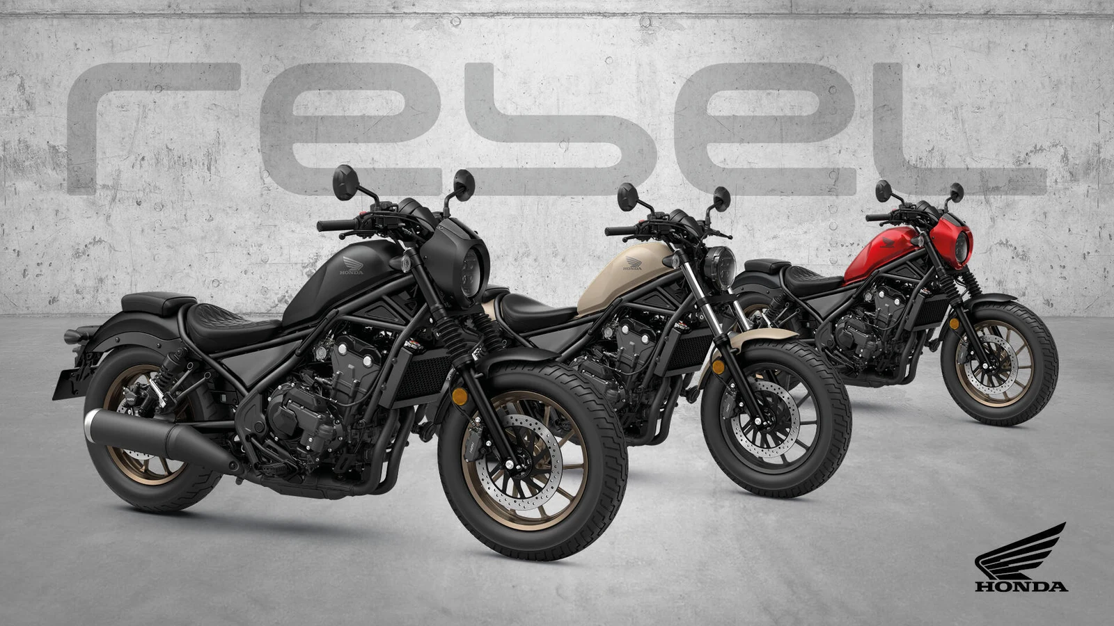 Honda Rebel modellek a 2027-es színválaszték hivatalos Honda sajtóképén